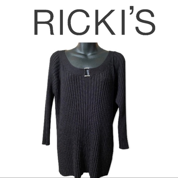 RICKI’S BLACK KNIT TOP W/SILVER BUCKEL SZ XXL - Picture 1 of 5